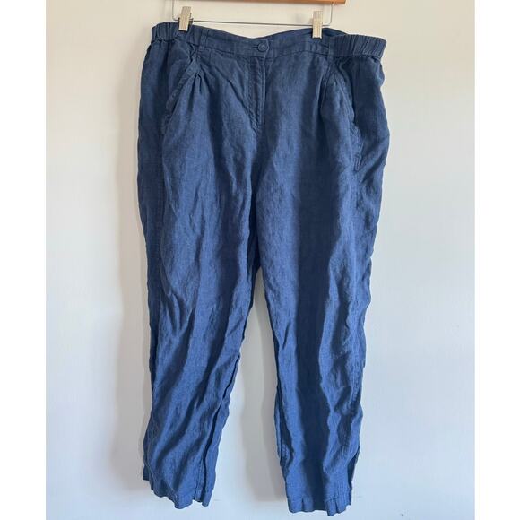 Poetry 100% Linen Trousers Blue 14 Relaxed Fit Pleated Front - Picture 1 of 5